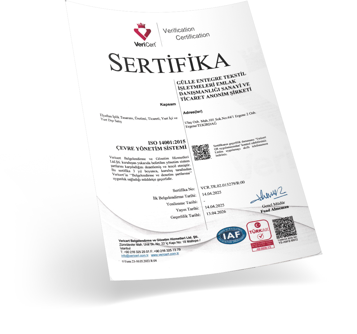 Gülle Tekstil | Certificates