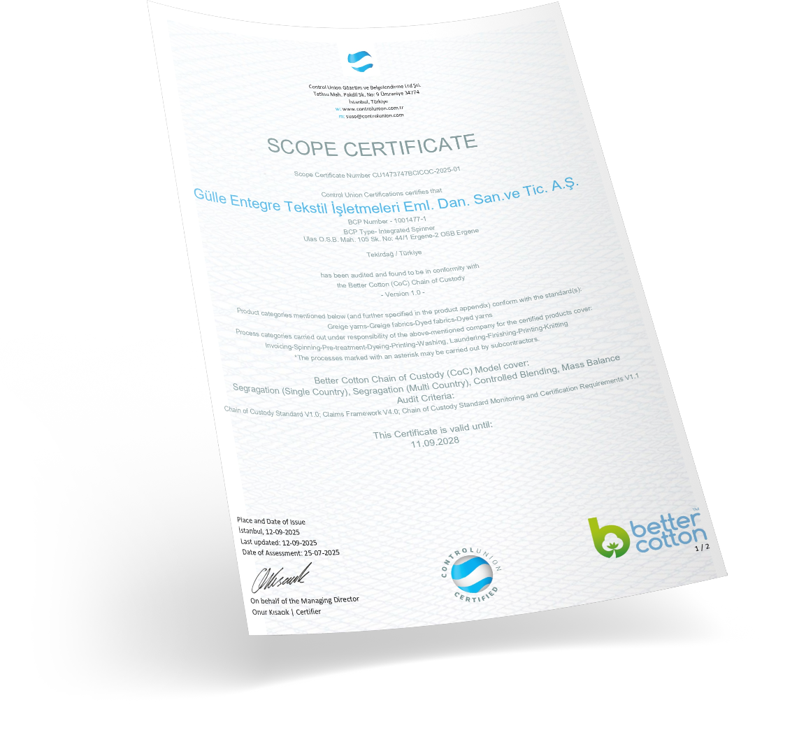 Gülle Tekstil | Certificates
