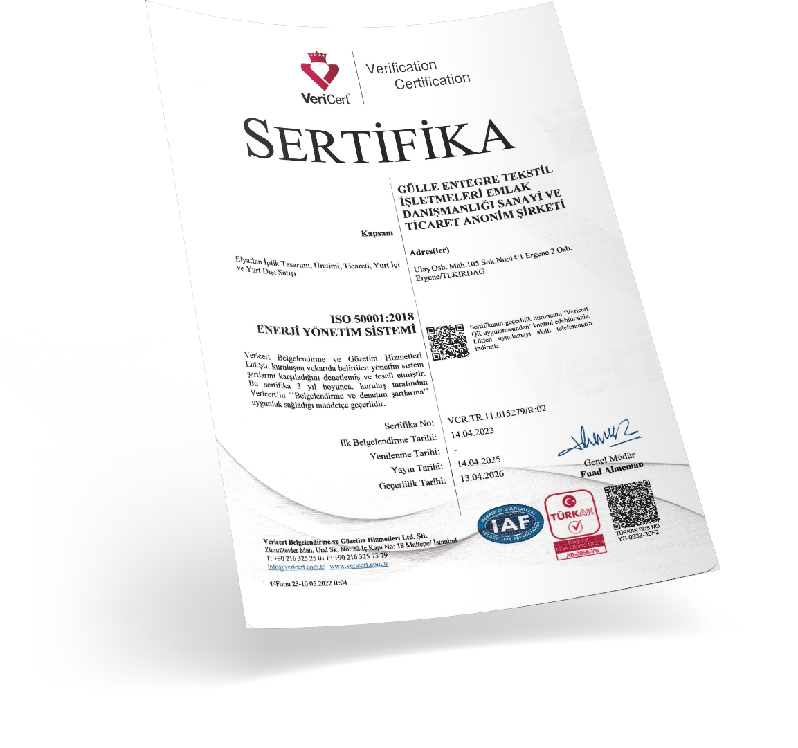 Gülle Tekstil | Certificates