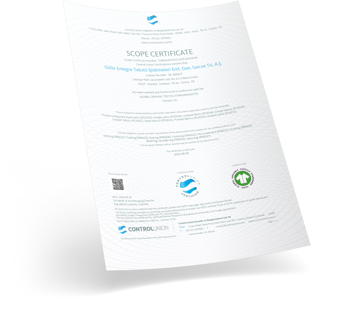 Gülle Tekstil | Certificates